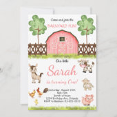 Roze Aquarel Barnyard Boerderij Verjaardagsuitnodi Kaart (Voorkant)