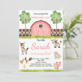 Roze Aquarel Barnyard Boerderij Verjaardagsuitnodi Kaart (Staand voorkant)