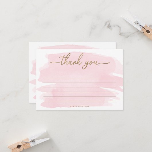 Roze Aquarel Bedankkaart Kaart (Voorkant / Achterkant in situ)