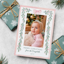 Roze Aquarel Bessen Strik Foto Prettig Kerstfeest