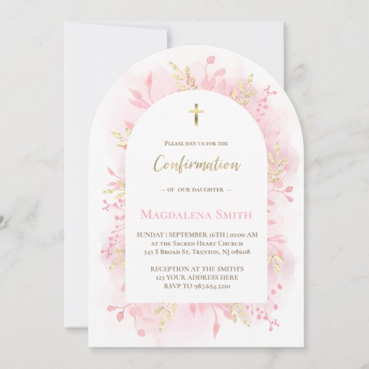 roze aquarel blad Bevestiging Kaart (Voorkant)