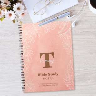 Roze Aquarel Bladeren Monogram Bijbelstudie Notitieboek