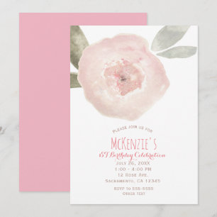 Roze Aquarel Bloem 1e Verjaardagsfeestje Kaart