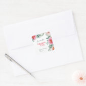 Roze Aquarel Bloem 50e Verjaardagsfeestje Vierkante Sticker (Envelop)