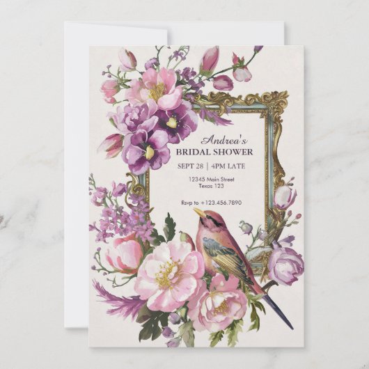 Roze aquarel bloem bloeien vogel Bruidsdouche Save The Date (Voorkant)