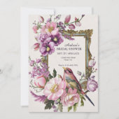 Roze aquarel bloem bloeiende bruiloftsshower vogel save the date (Voorkant)