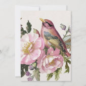 Roze aquarel bloem bloeiende bruiloftsshower vogel save the date (Achterkant)