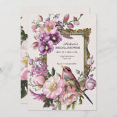 Roze aquarel bloem bloeiende bruiloftsshower vogel save the date (Voorkant / Achterkant)