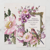 Roze aquarel bloem bloeiende vogel Bruidsdouche Save The Date (Voorkant / Achterkant)