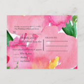 Roze Aquarel Bloem Bloem Chic Trouw RSVP Uitnodiging Briefkaart (Achterkant)