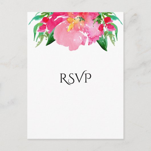 Roze Aquarel Bloem Bloem Chic Trouw RSVP Uitnodiging Briefkaart (Voorkant)