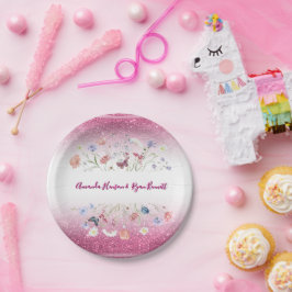 Roze Aquarel Bloem Bloemen Bruiloft Papieren Bordje