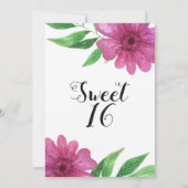 Roze Aquarel Bloem Bloemrijke Pop Sweet 16 Feest Kaart (Achterkant)