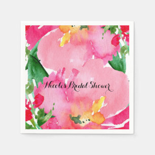 Roze Aquarel Bloem Bloemrijke Zomer Bruids Bruilof Servet