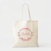 Roze Aquarel Bloem Boog Aangepaste Naam Bloemenmei Tote Bag (Voorkant)
