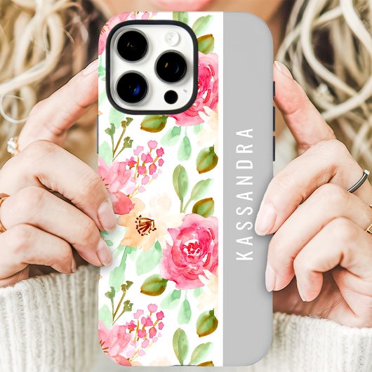 Roze Aquarel Bloem Botanische Aangepaste Naam Case-Mate iPhone Case