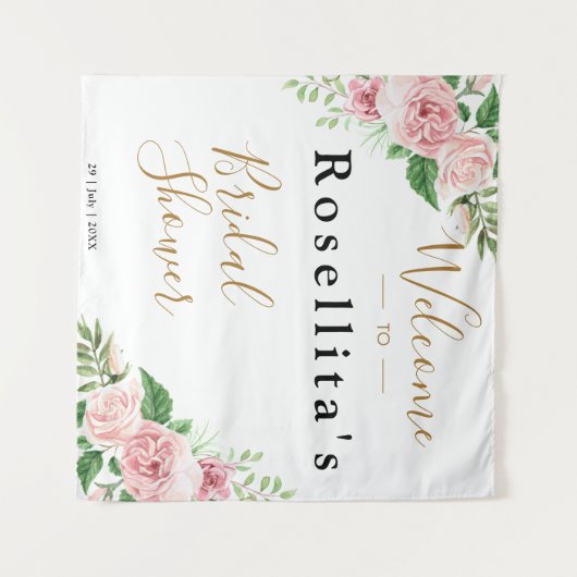 Roze Aquarel Bloem Bruiloft Feest Wandkleed (Voorkant (horizontaal))