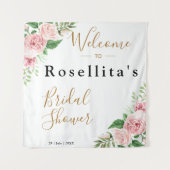 Roze Aquarel Bloem Bruiloft Feest Wandkleed (Voorkant)