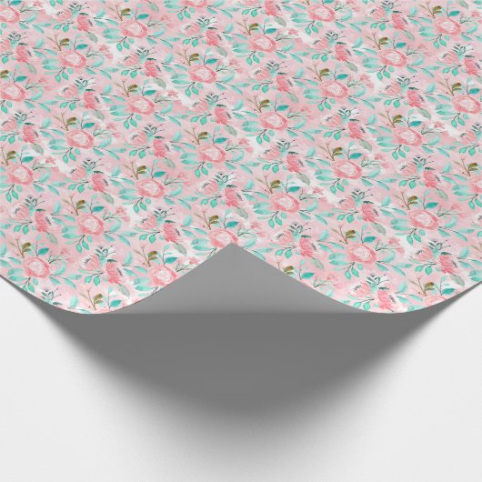 Roze Aquarel Bloem Cadeaupapier (Hoek)