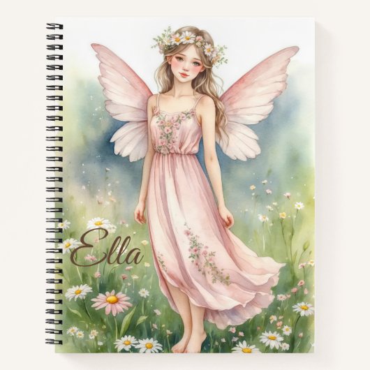 Roze Aquarel Bloem Fee Persoonlijk Notitieboek (Voorkant)