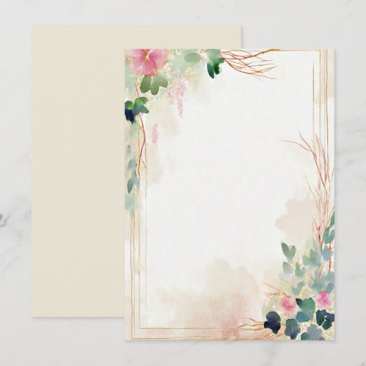 Roze aquarel bloem kader blanco bruiloft kaart (Voorkant / Achterkant)