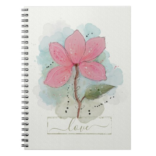Roze Aquarel Bloem Liefde Notitieboek (Voorkant)