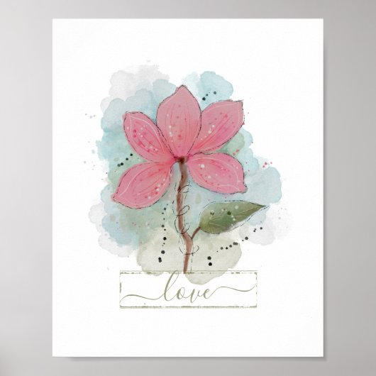 Roze Aquarel Bloem Liefde Poster (Voorkant)
