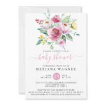 Roze Aquarel Bloem Meisje Baby Shower