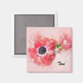 Roze Aquarel Bloem met Bloemknop Magneet (Voorkant / Achterkant)