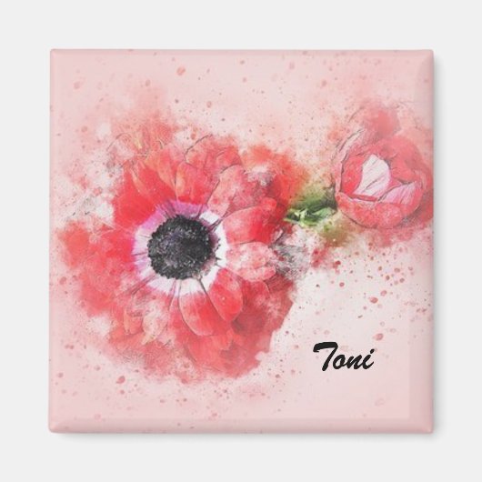 Roze Aquarel Bloem met Bloemknop Magneet (Voorkant)
