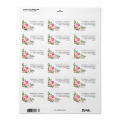 Roze Aquarel Bloem Motief Retouradres Label (Full Sheet)