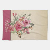 Roze aquarel bloem perkament aanpasbaar  theedoek (Horizontaal)