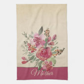 Roze aquarel bloem perkament aanpasbaar  theedoek (Verticaal)