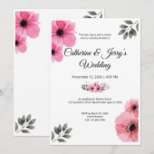 Roze aquarel bloem trouwkaart kaart (Voorkant / Achterkant)
