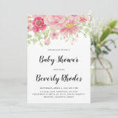 Roze Aquarel Bloemachtige Baby Shower Kaart (Staand voorkant)