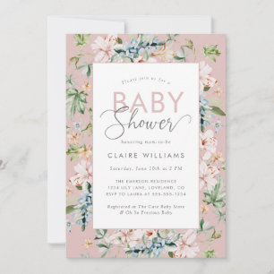 Roze Aquarel Bloemachtige Baby Shower Kaart