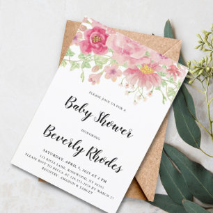 Roze Aquarel Bloemachtige Baby Shower Kaart