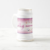 Roze Aquarel Bloemachtige Bruiloft Bierpul (Voorkant links)