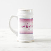 Roze Aquarel Bloemachtige Bruiloft Bierpul (Links)