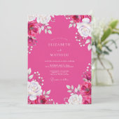 Roze Aquarel Bloemachtige Bruiloft Kaart (Staand voorkant)