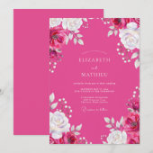 Roze Aquarel Bloemachtige Bruiloft Kaart (Voorkant / Achterkant)