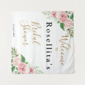 Roze Aquarel Bloemachtige Bruiloftsdouche Wandkleed (Voorkant (horizontaal))