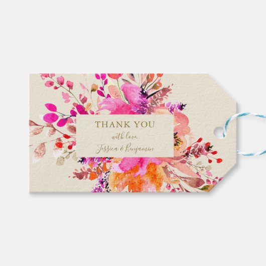 Roze Aquarel Bloemachtige Trouw Aangepaste Dank Je Cadeaulabel (Voorkant (Horizontaal))