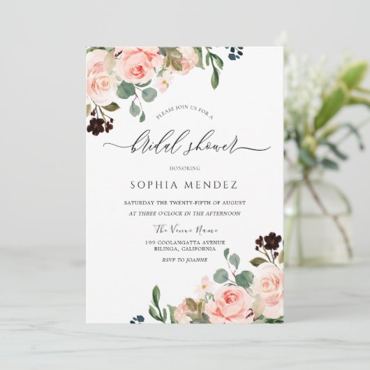 Roze Aquarel Bloemachtige Trouw Bruids Bruiloft Kaart (Staand voorkant)