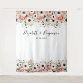Roze Aquarel Bloemachtige Trouwfoto Achtergrond Wandkleed (Voorkant)