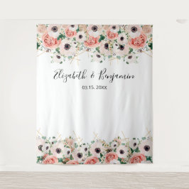 Roze Aquarel Bloemachtige Trouwfoto Achtergrond Wandkleed