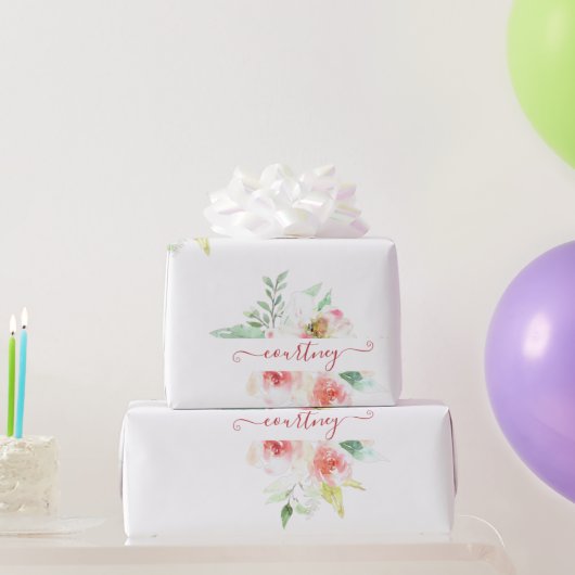 Roze aquarel bloemem persoonlijk inpakpapier (Feestgeschenken)