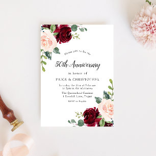 Roze Aquarel Bloemen 50ste Huwelijksjubileum Kaart