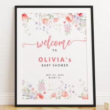 Roze aquarel bloemen babyshower welkomstbord
