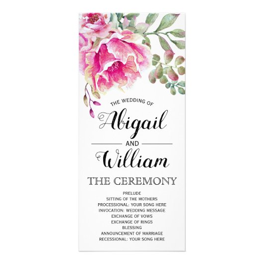 Roze aquarel bloemen bloem bruiloftsprogramma reclamekaart (Voorkant)